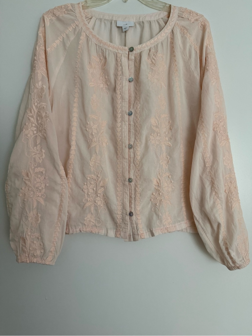 J. Jill Pale Blush Embroidered Button-Down Top